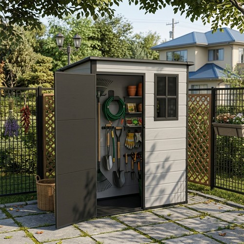 Grey wood effect garden shed - wood,