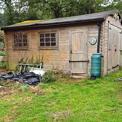 Wooden pent roof garden shed - garden,